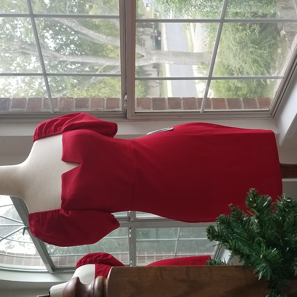 Red Mini Dress with Puff Sleeves & V Wire Neckline - NWT - Picture 7 of 16